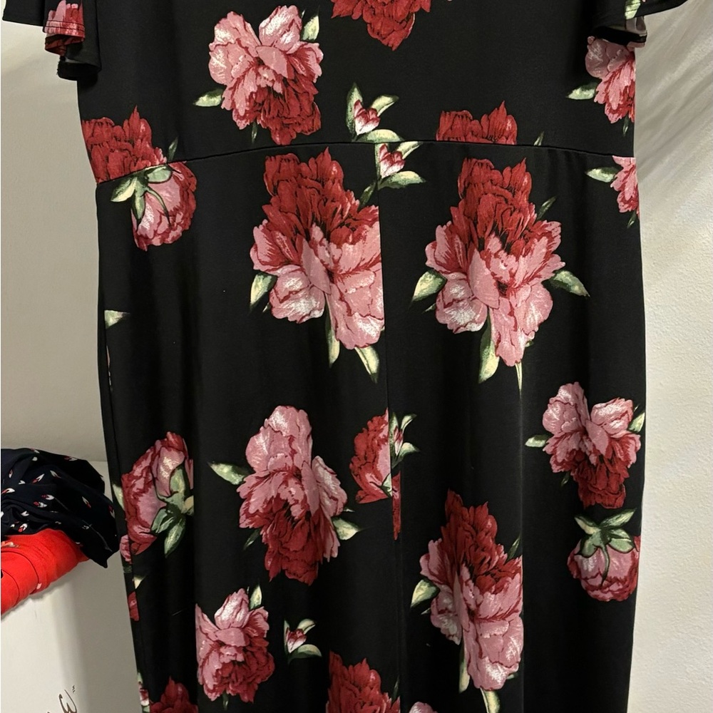 Floral Black and Red Dress